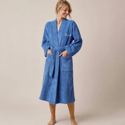 Peignoir mixte adulte uni coton éponge bouclette col kimono personnalisable
