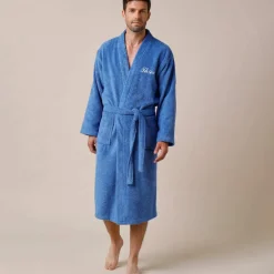 Peignoir mixte adulte uni coton éponge bouclette col kimono personnalisable