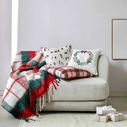 Plaid à franges, carreaux tissé-teints