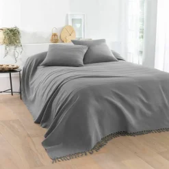 Plaid ou jeté uni coton tissage artisanal