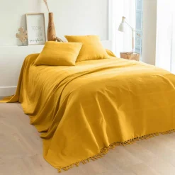 Plaid ou jeté uni coton tissage artisanal