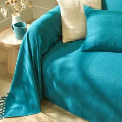 Plaid ou jeté uni coton tissage artisanal
