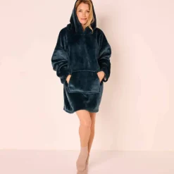 Plaid-sweat polaire à capuche doublé sherpa