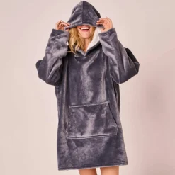 Plaid-sweat polaire à capuche doublé sherpa