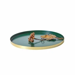 Plateau rond métal doré et vert