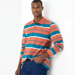 Polo rayée maille piquée manches longues