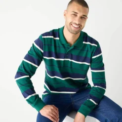 Polo rayée maille piquée manches longues