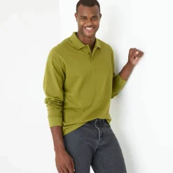 Polo uni maille piquée manches longues