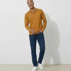 Polo uni maille piquée manches longues