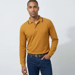 Polo uni maille piquée manches longues