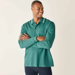 Polo uni maille piquée manches longues