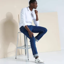 Polo uni maille piquée manches longues