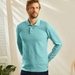 Polo uni maille piquée manches longues