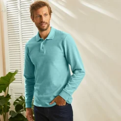 Polo uni maille piquée manches longues