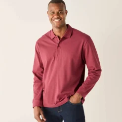 Polo uni maille piquée manches longues