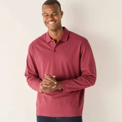 Polo uni maille piquée manches longues