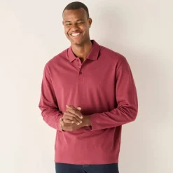 Polo uni maille piquée manches longues