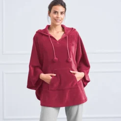 Poncho à capuche, maille polaire toucher peluche
