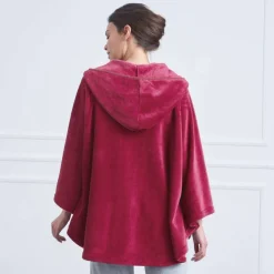 Poncho à capuche, maille polaire toucher peluche