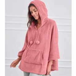 Poncho à capuche, maille polaire toucher peluche