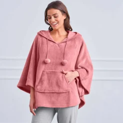 Poncho à capuche, maille polaire toucher peluche
