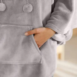 Poncho à capuche, maille polaire toucher peluche