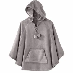 Poncho à capuche, maille polaire toucher peluche