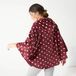 Poncho à capuche, maille polaire toucher peluche