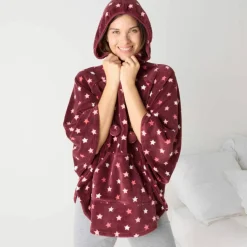 Poncho à capuche, maille polaire toucher peluche
