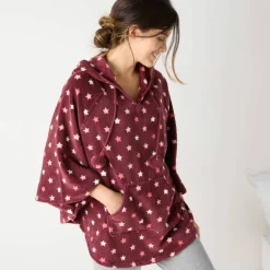 Poncho à capuche, maille polaire toucher peluche
