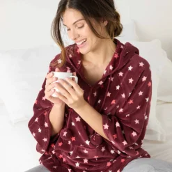 Poncho à capuche, maille polaire toucher peluche