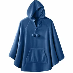 Poncho à capuche, maille polaire toucher peluche
