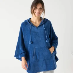 Poncho à capuche, maille polaire toucher peluche