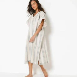 Poncho de plage tissé rayures doublé éponge