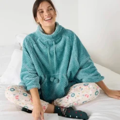 Poncho maille polaire texturée, col montant
