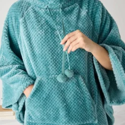 Poncho maille polaire texturée, col montant