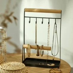 Porte-bijoux bois et métal noir