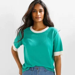 Pull bicolore col rond, manches courtes