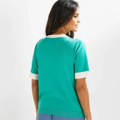 Pull bicolore col rond, manches courtes