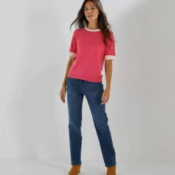 Pull bicolore col rond, manches courtes