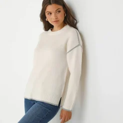 Pull bicolore en maille moelleuse
