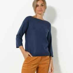 Pull col bateau manches 3/4, toucher doux