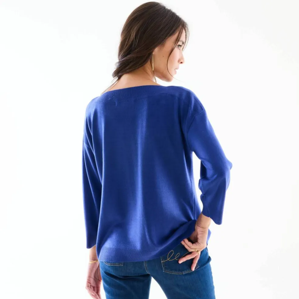 Pull col bateau manches 3/4, toucher doux