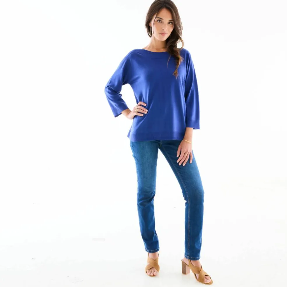 Pull col bateau manches 3/4, toucher doux