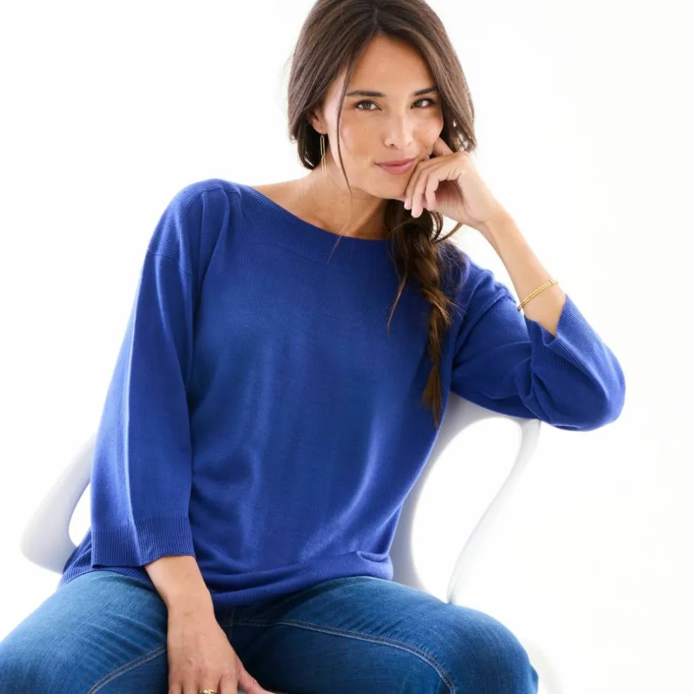 Pull col bateau manches 3/4, toucher doux