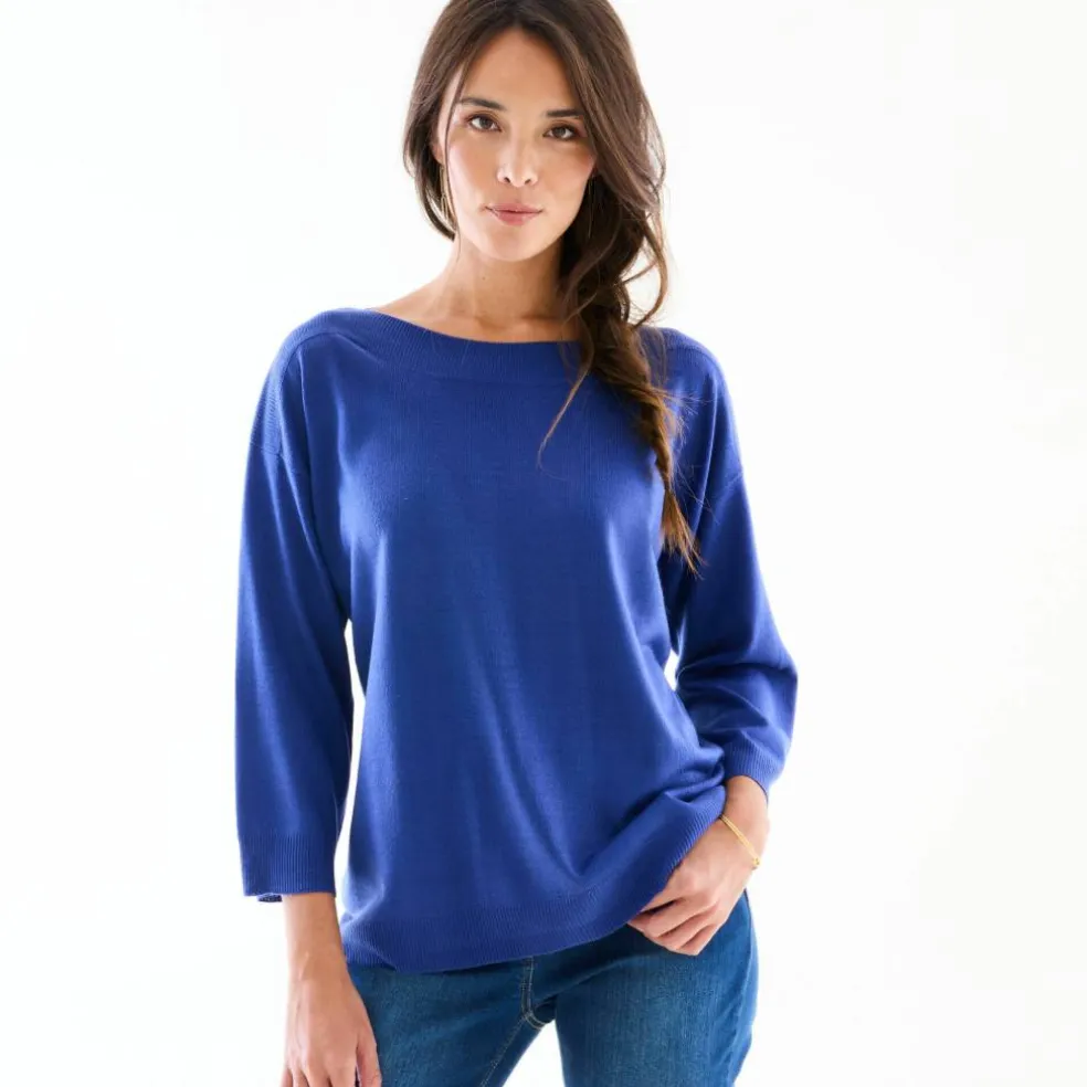 Pull col bateau manches 3/4, toucher doux