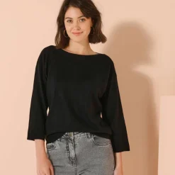 Pull col bateau manches 3/4, toucher doux