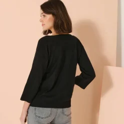 Pull col bateau manches 3/4, toucher doux