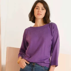 Pull col bateau manches 3/4, toucher doux