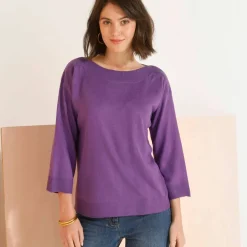 Pull col bateau manches 3/4, toucher doux